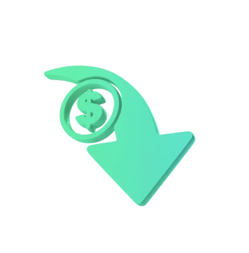 Picture with an arrow going down including a dollar symbolizing cost reduction